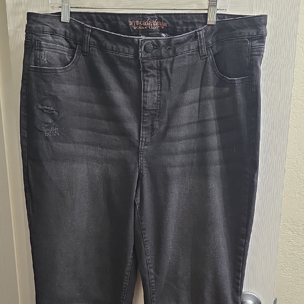 Women with Control Black Distressed Straight Leg Jeans Size 18W Tall